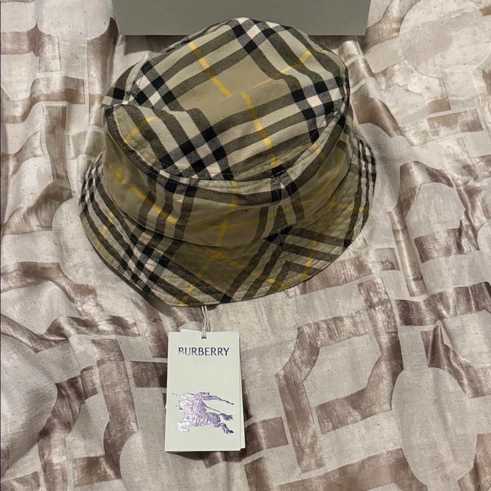 Burberry Beige and Black Check Bucket Hat